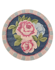 Navy Rose – Round Wool Floral Rug