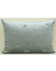 Luxurious mint green velvet cushion cover with evil eye embroidery design, 14x20 size.