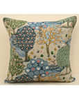 Bough cushion with intricate tree and branch print, mustard French knots, 18x18 size, made from durable PET material.
