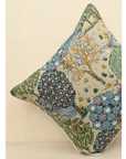 Bough cushion with tree and floral print in colorful embroidery, perfect for home décor accent, 18x18 size.