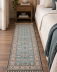 Turquoise Oushak | Home Accessorie | 2x6 ft rug,2x6 ft runner,2x6 runner,bed runner,bedroom decor,bedroom rug,bedroom runner,bedside decor,bedside rug,bedside runner,beige rug,beige runner,chenille rug,decorative runner,floral rug,floral runner,Fringed Ru