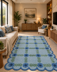 Blooming Scallop | rugs | 5x8 ft rug,5x8 rug,5x8 wool rug,area rug,bedroom rug,blue rug,botanical rug,contemporary rug,decorative rug,floral rug,floral wool rug,Flower rug,hand tufted rug,hand tufted wool rug,handmade rug,living room rug,rug,Scallop Rug,s