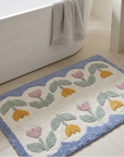 Mirrored Meadow Scallop | Bathmat | 20x32 bath mat,20x32 bath rug,bath mat,bath rug,bathmat,bathroom accessories,bathroom decor,blue bath mat,blue bath rug,blue scallop bath rug,botanical bath rug,colourful bath rug,cotton bath rug,cotton microfibre bath