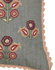Sage Bloom Cotton Lace-Edge Cushion