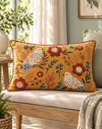 Mustard Meadow Aviary Velvet Cushion – 14x20 inches