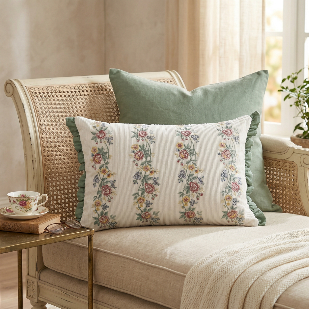 Velvet Haze Hand Embroidered Lumbar Cushion Cover 14x20