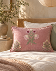 Blush Garden Floral Velvet Lumbar Cushion – 14x20 Inches