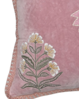 Blush Garden Floral Velvet Lumbar Cushion – 14x20 Inches