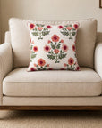 Rosabelle Bloom floral hand embroidered pet chenille cushion cover with lace edging