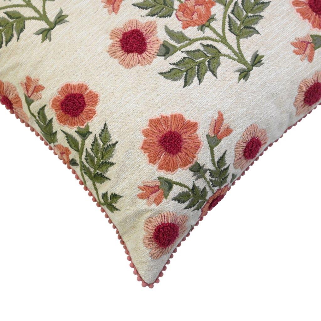Back view of Rosabelle Bloom pet chenille cushion cover with concealed zipper