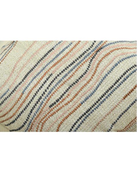 Chunky ivory cushion cover with flowy lines in brown, blue, pink, and black, perfect for home decor.