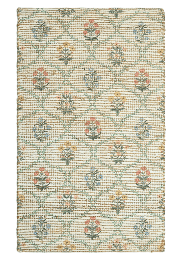Patterned rug with floral design on a plain background