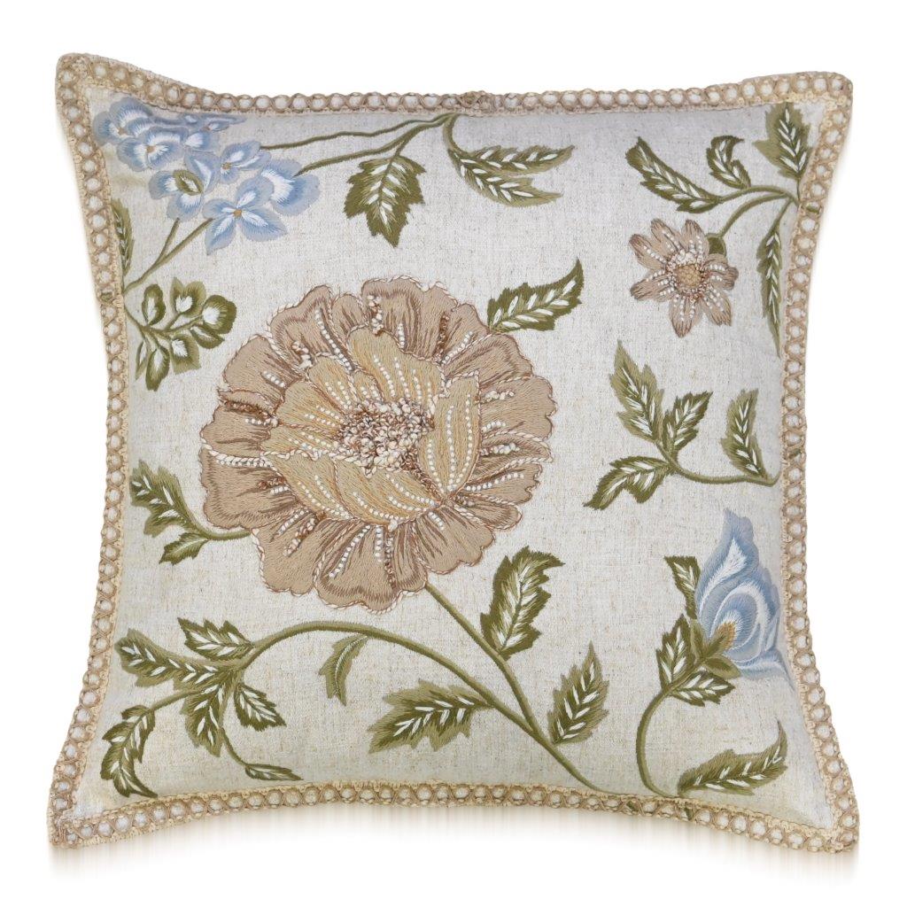 Rose Vine Embroidered Cushion