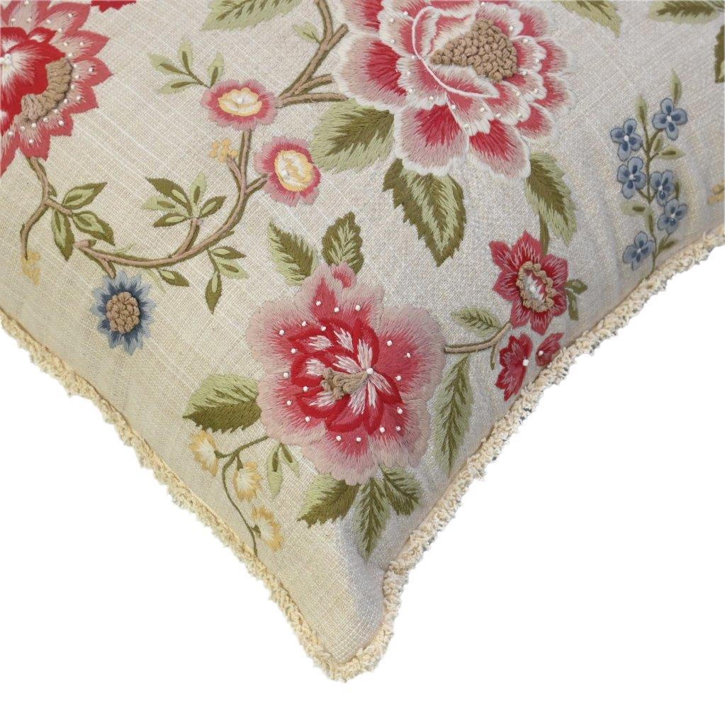 Blush Blossom Embroidered Cushion