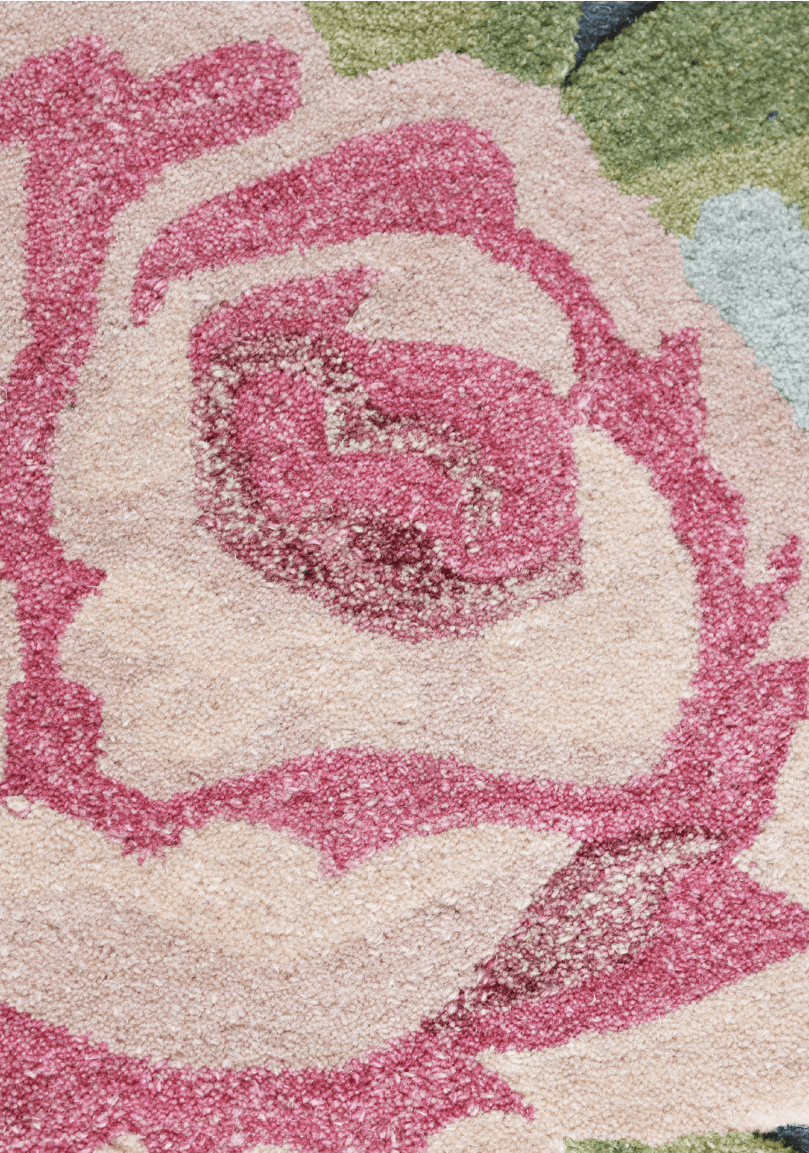 Navy Rose – Round Wool Floral Rug