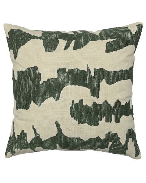 Jadova cotton cushion cover with green abstract embroidery on ivory, 18x18 inches, ideal for home decor.