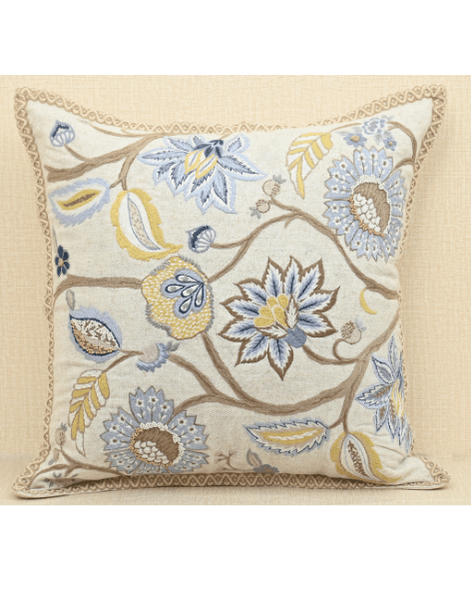 Decorative 18x18 inches cushion with colorful floral embroidery and intricate stitching, perfect for home decor.