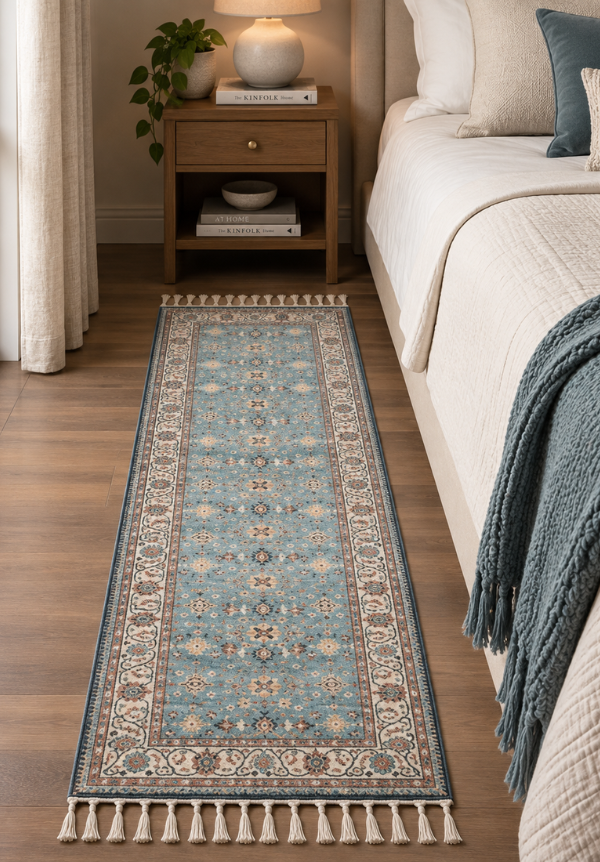 Turquoise Oushak | Home Accessorie | 2x6 ft rug,2x6 ft runner,2x6 runner,bed runner,bedroom decor,bedroom rug,bedroom runner,bedside decor,bedside rug,bedside runner,beige rug,beige runner,chenille rug,decorative runner,floral rug,floral runner,Fringed Ru