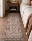 Peach Persian Motif | Home Accessorie | 2x6 ft rug,2x6 ft runner,2x6 runner,bed runner,bedroom decor,bedroom rug,bedroom runner,bedside decor,bedside rug,bedside runner,black and peach rug,black border rug,chenille rug,decorative runner,patterned runner,p