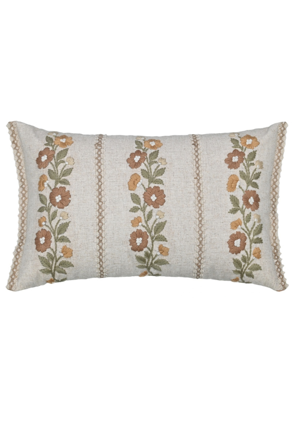 Dusty Bloom Embroidered Cotton Cushion