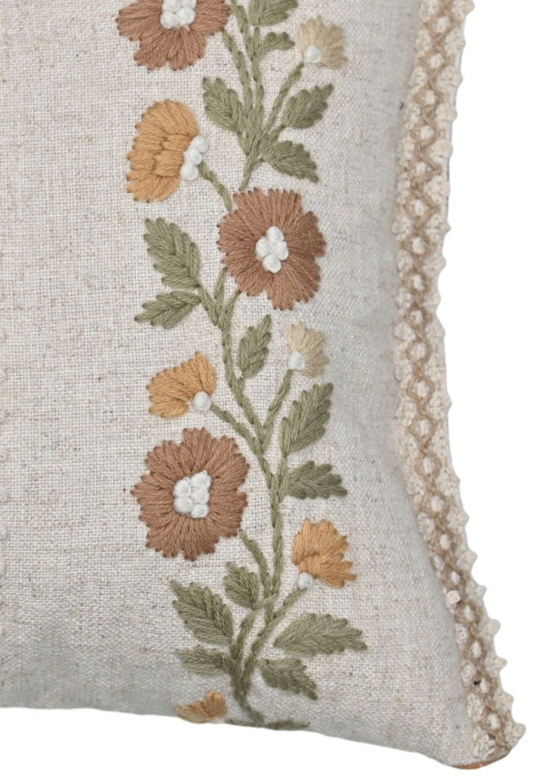 Dusty Bloom Embroidered Cotton Cushion