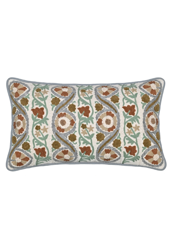 Turquoise Suzani Ari Embroidered Lumbar Cushion