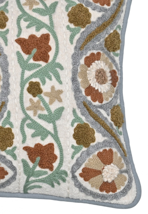 Turquoise Suzani Ari Embroidered Lumbar Cushion