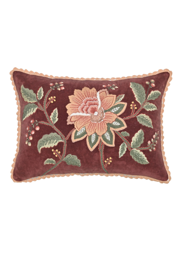 Maroon Rose Velvet Lumbar Cushion