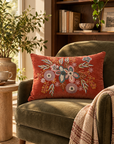 Rust Petal Reverie Velvet Lumbar Cushion – 14x20 Inches