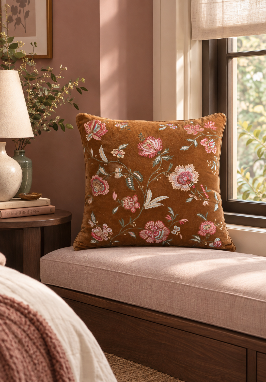 Rosewood Bloom Velvet Cushion