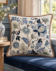 Blue Blossom Cotton Embroidered Cushion