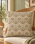 Olive Trellis Cotton Linen Embroidered Cushion