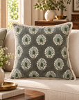 Olive Bloom Velvet Embroidered Cushion