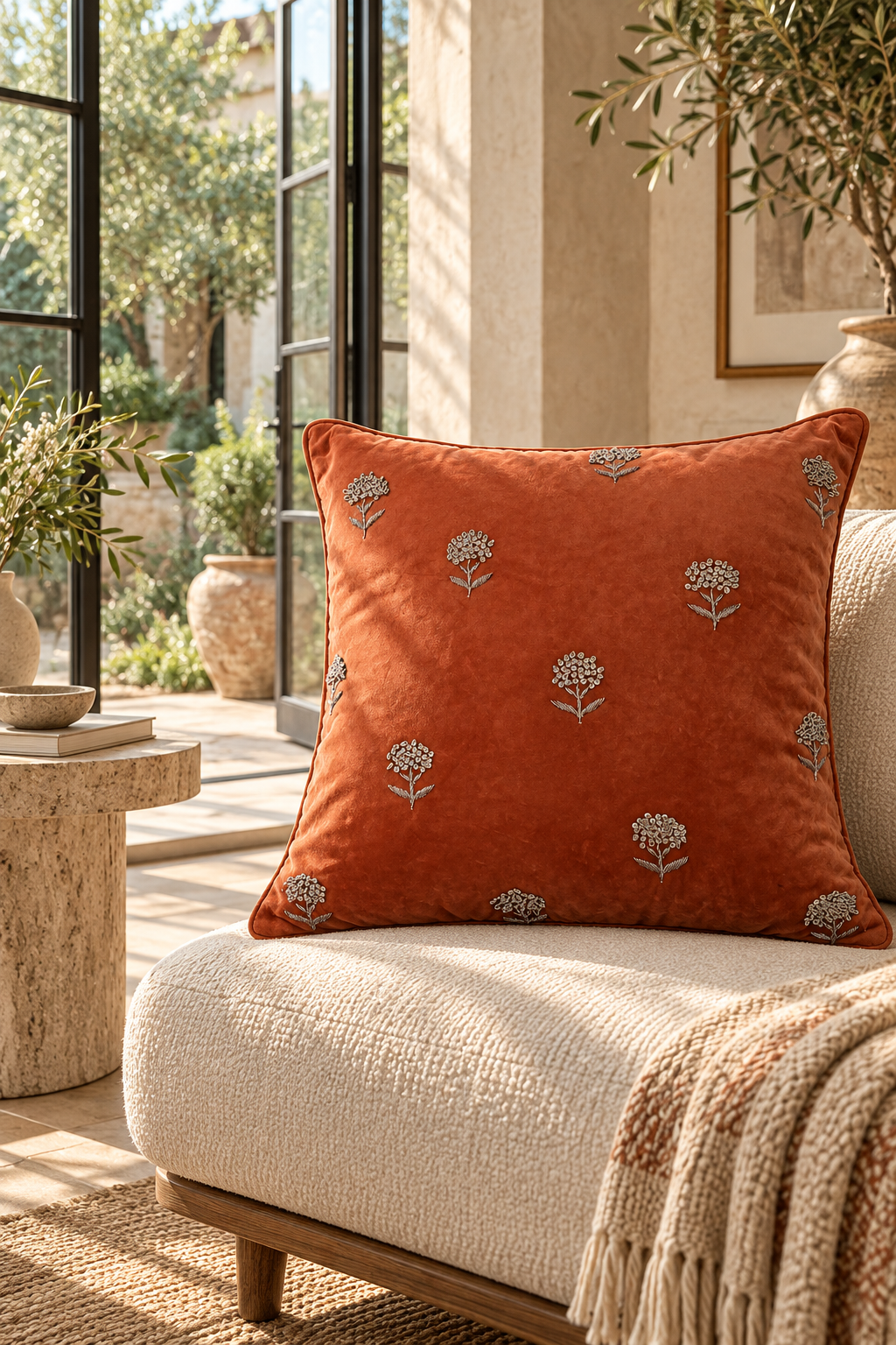 Terracotta Bloom Velvet Cushion