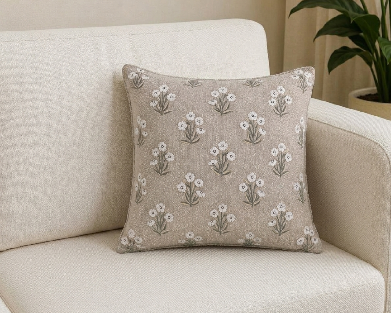 Floral Boota Embroidered Cushion