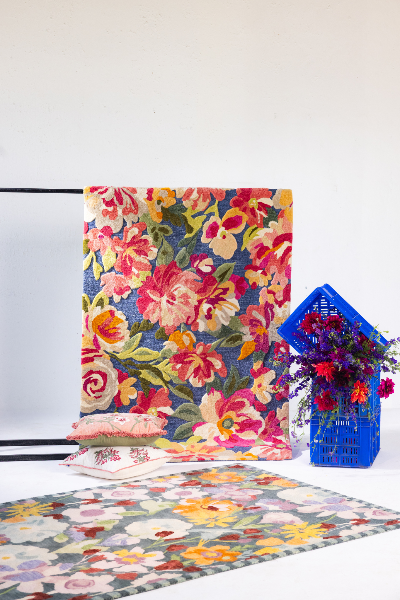 Lifestyle shot Rosa Tapestry floral rug room setting The Blue Knot