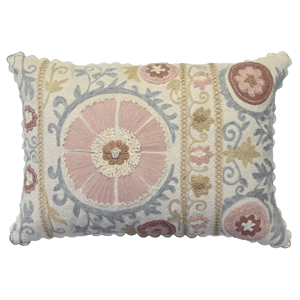 Decorative pillow with floral patterns on a white background