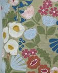 Floral patterned fabric with colorful flowers and leaves on a beige background
