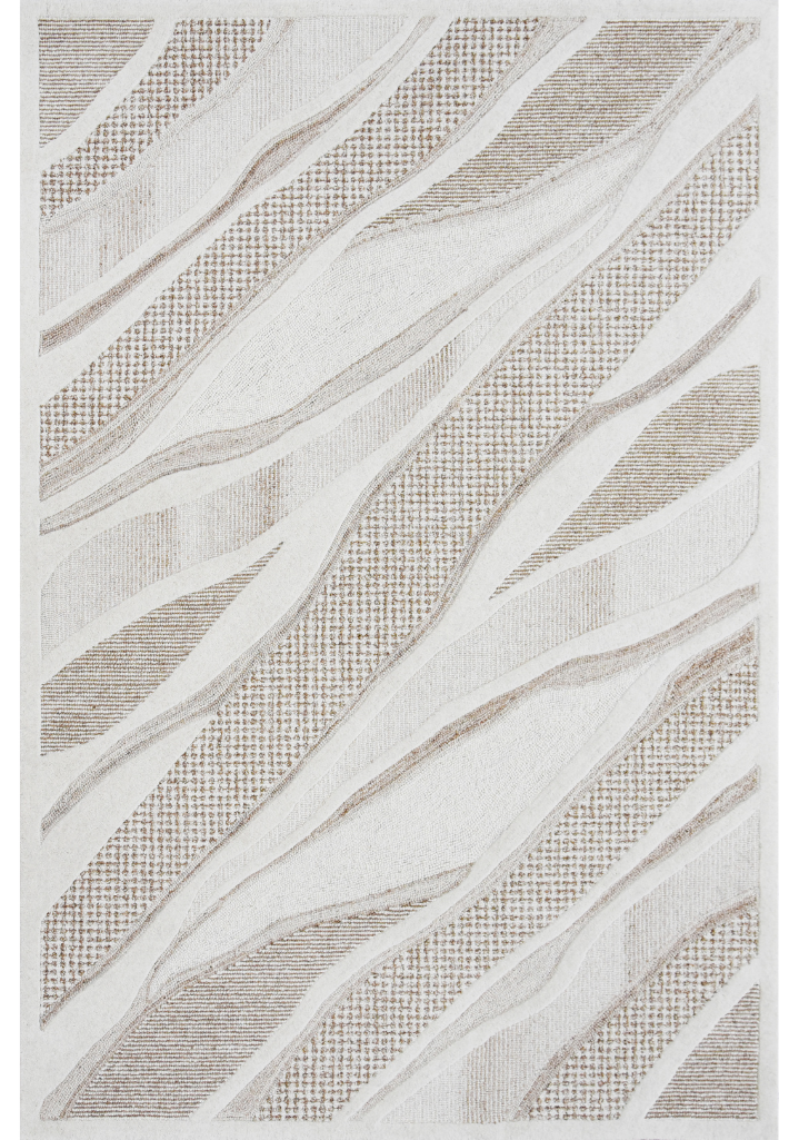 modern ivory brown abstract wool rug diagonal wave pattern 5x8
