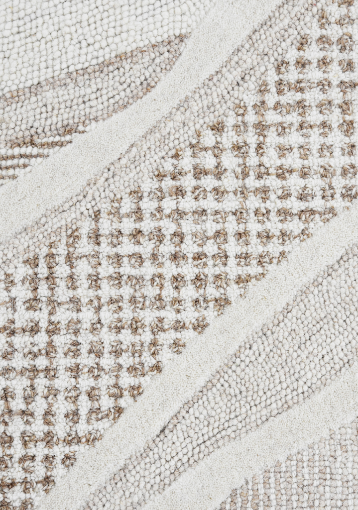 modern ivory brown abstract wool rug diagonal wave pattern 5x8