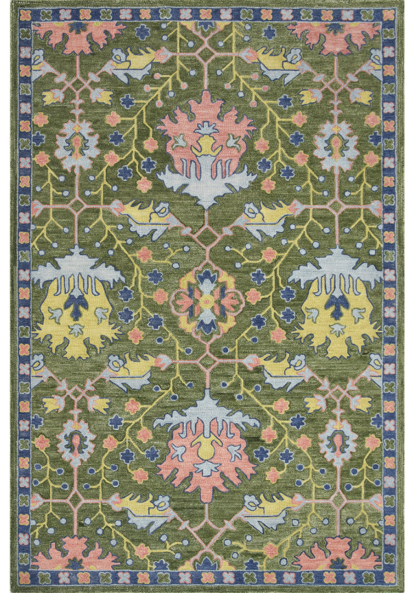 Peach Lemon Oushak Hand Tufted Wool Rug 5x8 Ft front view by The Blue Knot