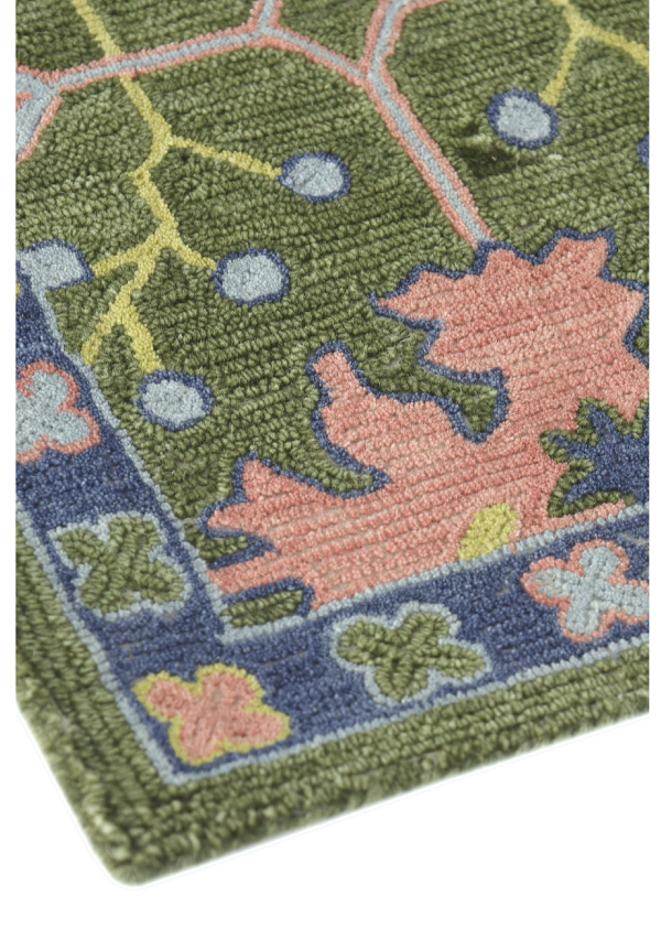 Close-up detail of Peach Lemon Oushak hand tufted wool rug showing intricate motifs