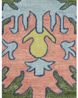 Artisan craftsmanship detail of Peach Lemon Oushak wool rug in peach blue and yellow