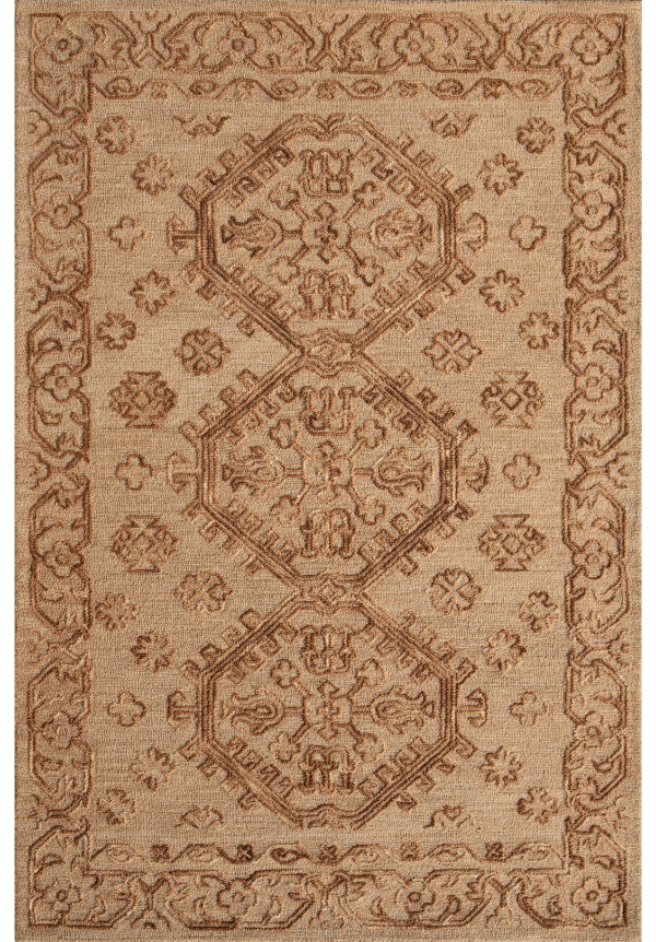 Mustard Medallion Hand Tufted Wool Rug 5x8 Ft front view by The Blue Knot