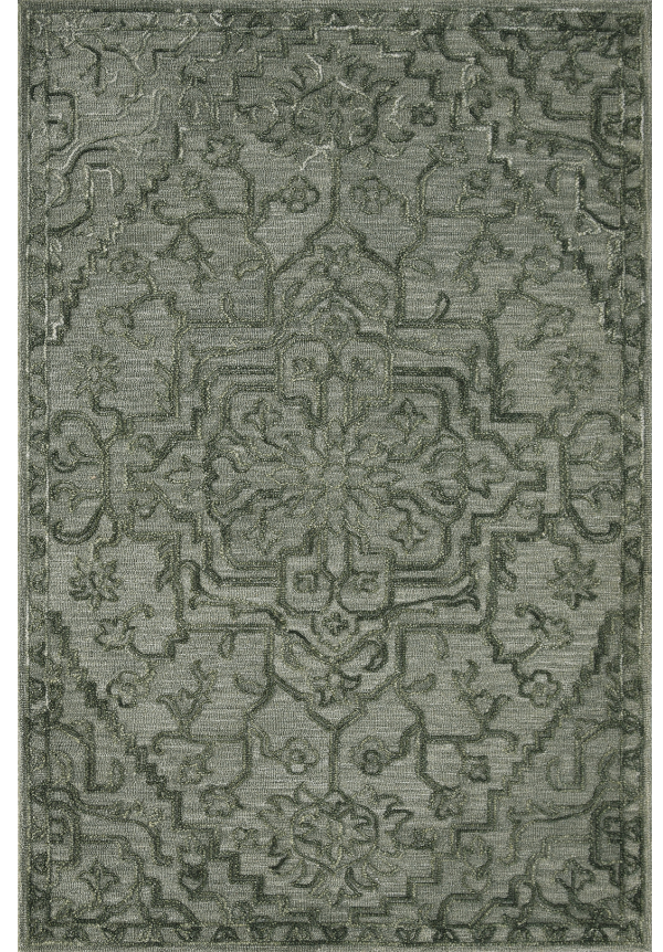 Olive Persian Loop Hand Tufted Wool Rug 5x8 Ft front view by The Blue Knot