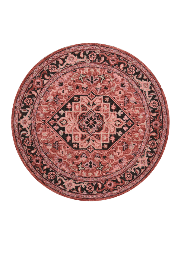 Azure Sultan round hand tufted wool rug with royal Persian pattern in blue tones