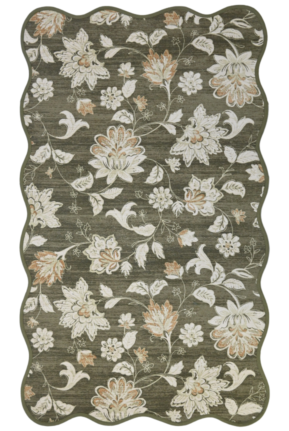Olive Chintz Scallop Dhurrie