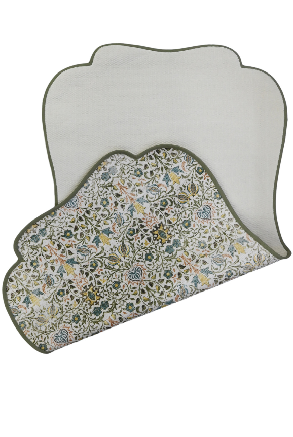 Olive Bloom Scallop PET Dhurrie