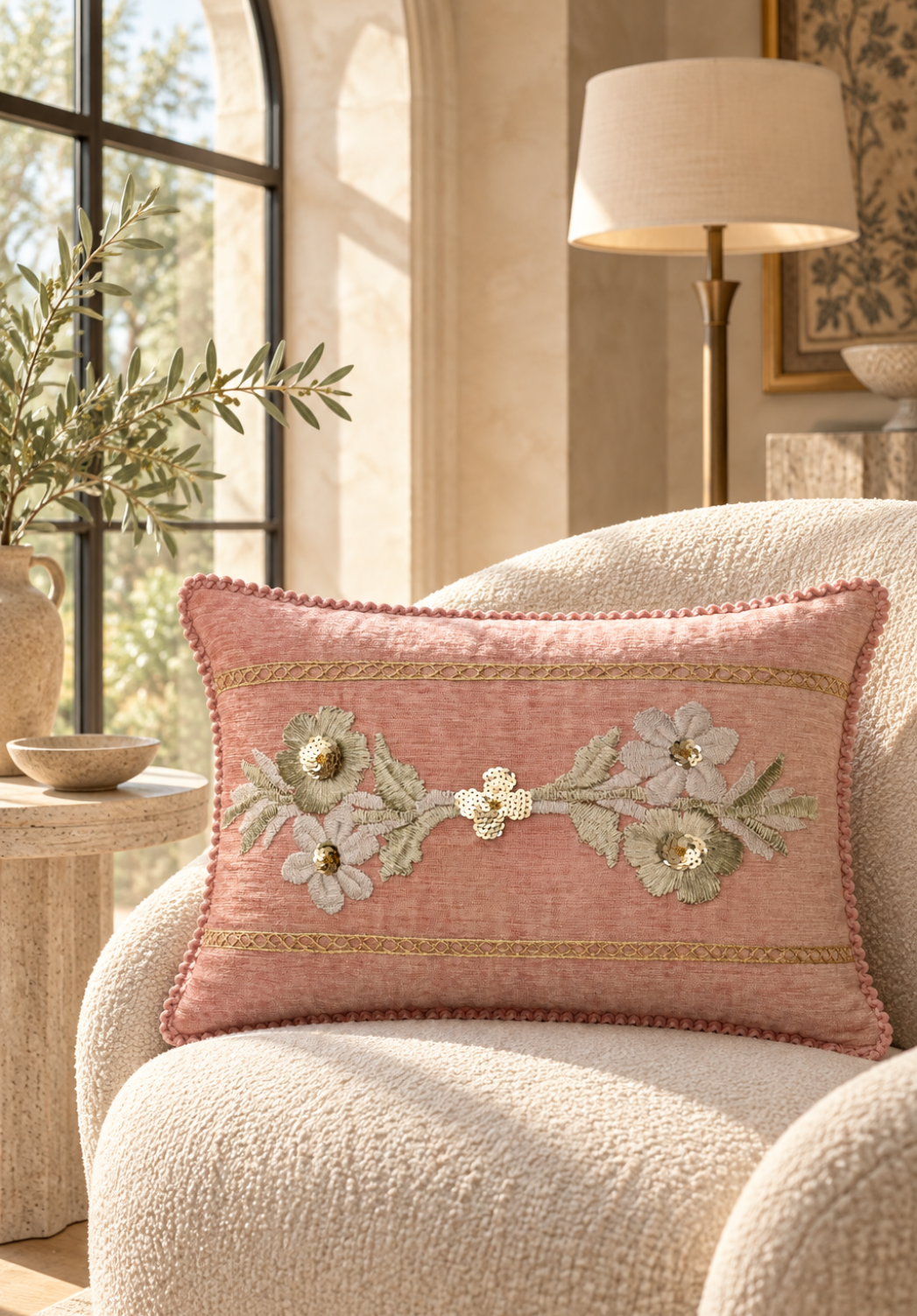 Rosewater Silverlace Chenille Cushion – 14x20 Inches