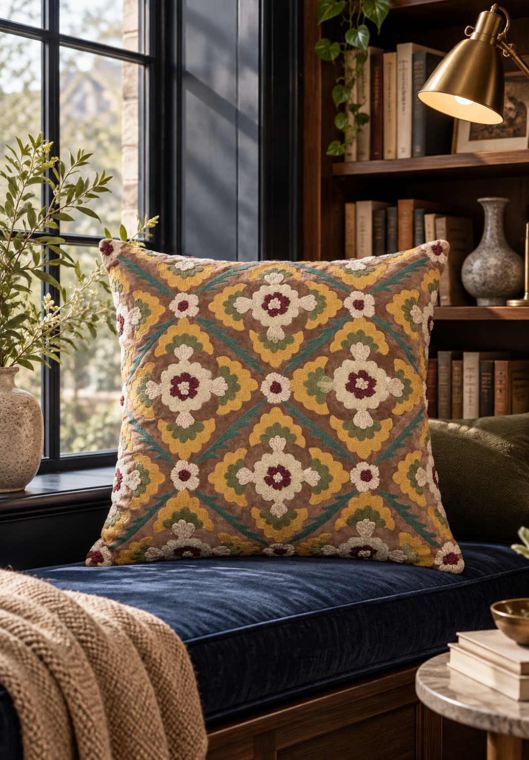Mustard Meadow Aviary Velvet Cushion